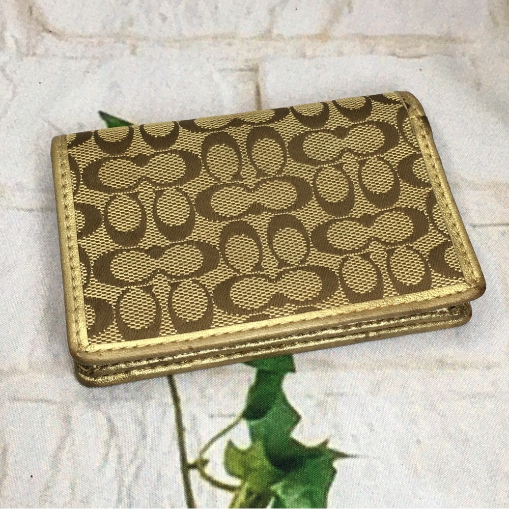 Coach Brown logo canvas & Gold leather trim wallet flip